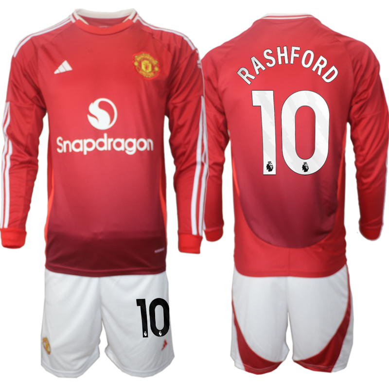 Men 2024-2025 Club Manchester United home Long Sleeves Red #10 Soccer Jersey->manchester united jersey->Soccer Club Jersey